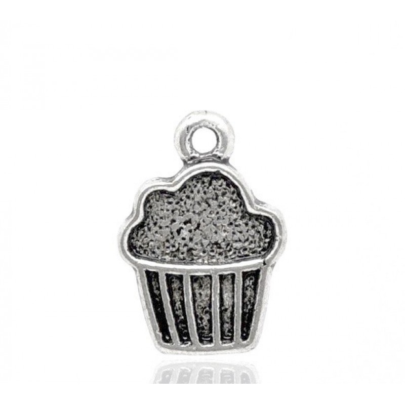 5 Breloques Cupcake Argenté 16x11mm