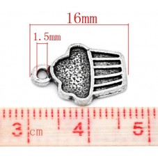 5 Breloques Cupcake Argenté 16x11mm