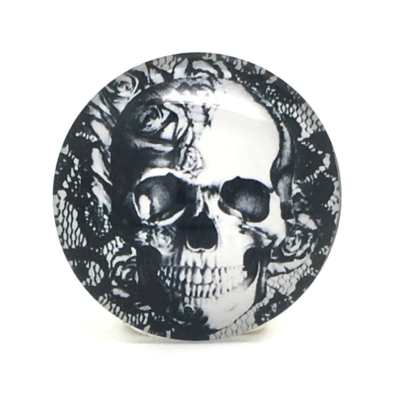Boucles D'oreilles Gothiques Argentées - Motif Crâne Cabochon 25mm - Perles Et Crochet - Neuf Sans Emballage
