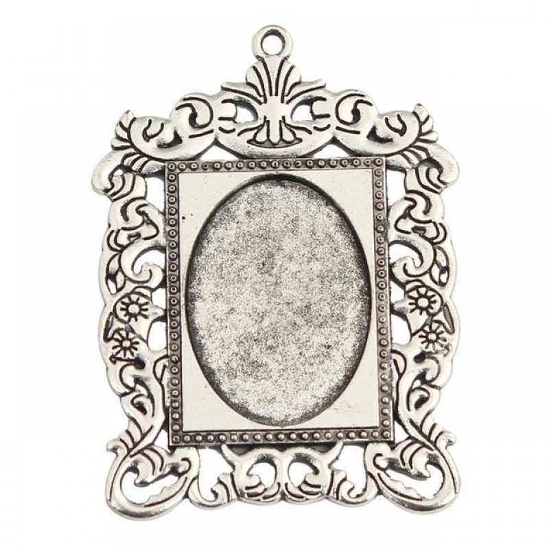 Support Pendentif Cadre Argenté pour Cabochon Ovale 18x25mm