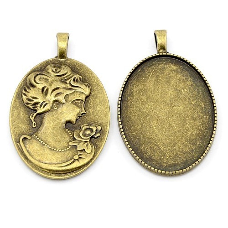 Support Pendentif Camée Bronze pour Cabochon Ovale 30x40mm