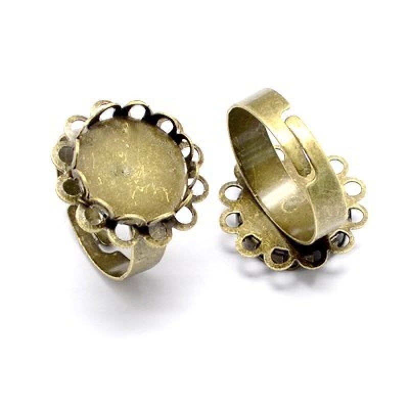 2 Supports Bagues Ajustables Fleurs Bronze pour Cabochon 12mm