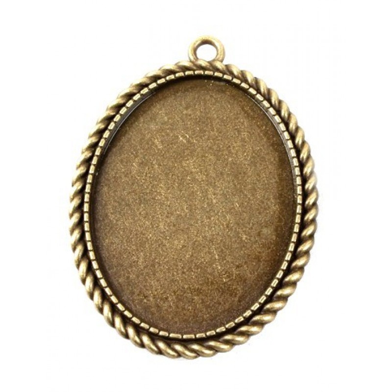 Support Pendentif Torsadé Bronze pour Cabochon Ovale 30x40mm
