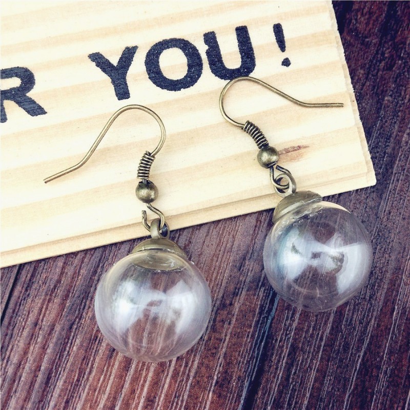 1 Paire de Boucles d’Oreilles Globe en Verre Bronze 16mm