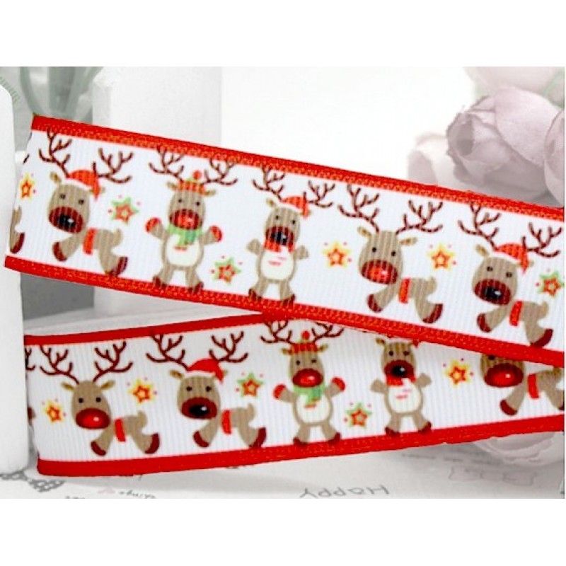 1 Mètre de Ruban Gros Grain Cerfs Noël 22mm