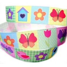 1 Mètre de Ruban Gros Grain Oiseau Fleur Papillon 22mm