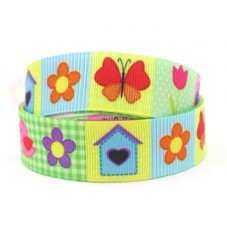 1 Mètre de Ruban Gros Grain Oiseau Fleur Papillon 22mm