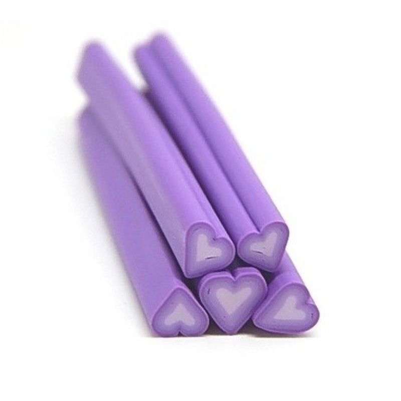 5 Canes Coeur Mauve en Pâte Polymère 5cm