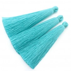 2 Longs Pompons Turquoise 6.5cm  pour la Création de Bijoux Fantaisie - DIY
