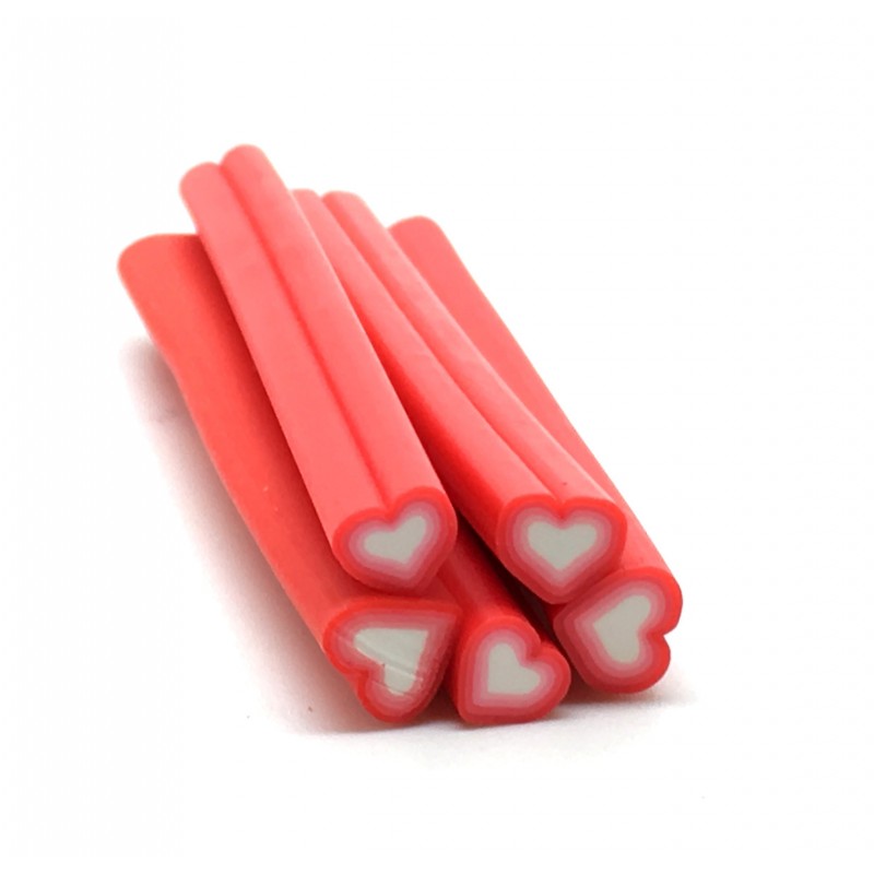 5 Canes Coeur Rouge en Pâte Polymère 5cm