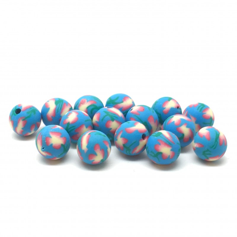 15 Perles Bleues en Pâte Polymère Fimo 8mm