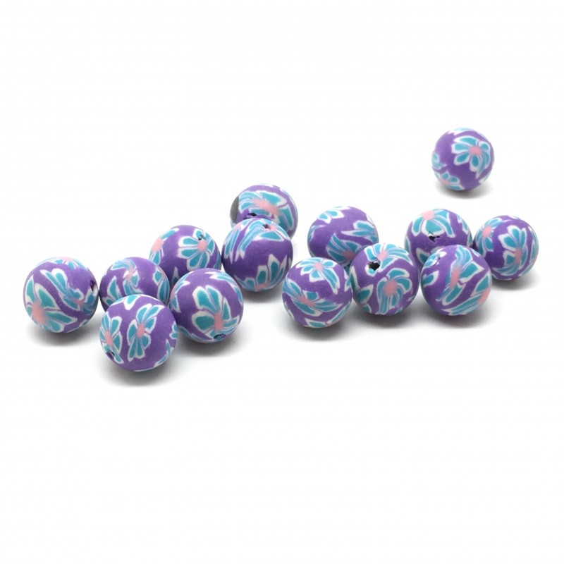 15 Perles Violettes en Pâte Polymère Fimo 8mm