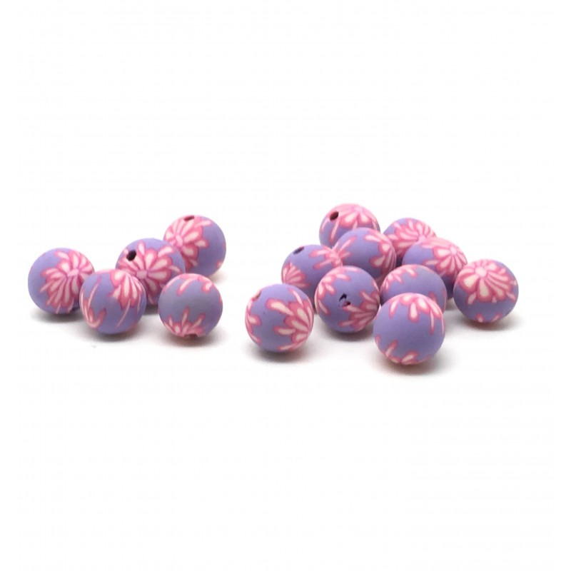 15 Perles Mauves en Pâte Polymère Fimo 8mm