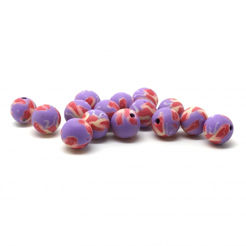 15 Perles Mauves en Pâte Polymère Fimo 8mm