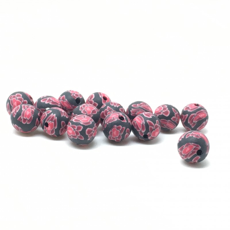 15 Perles Noires/Rouges en Pâte Polymère Fimo 8mm