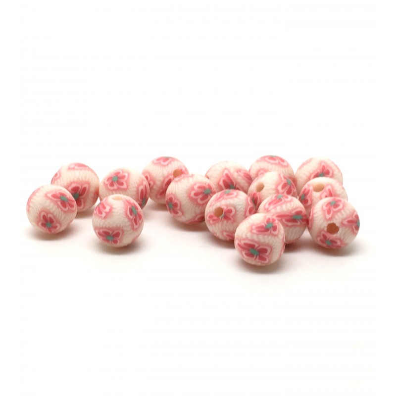 15 Perles Roses en Pâte Polymère Fimo 8mm