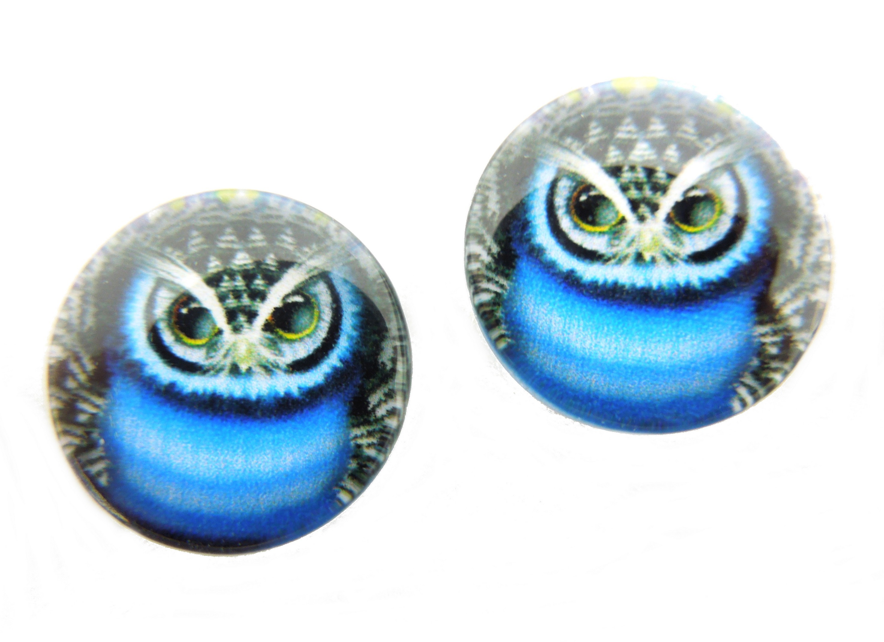 2 Cabochons en Verre Illustrés Hibou 12mm