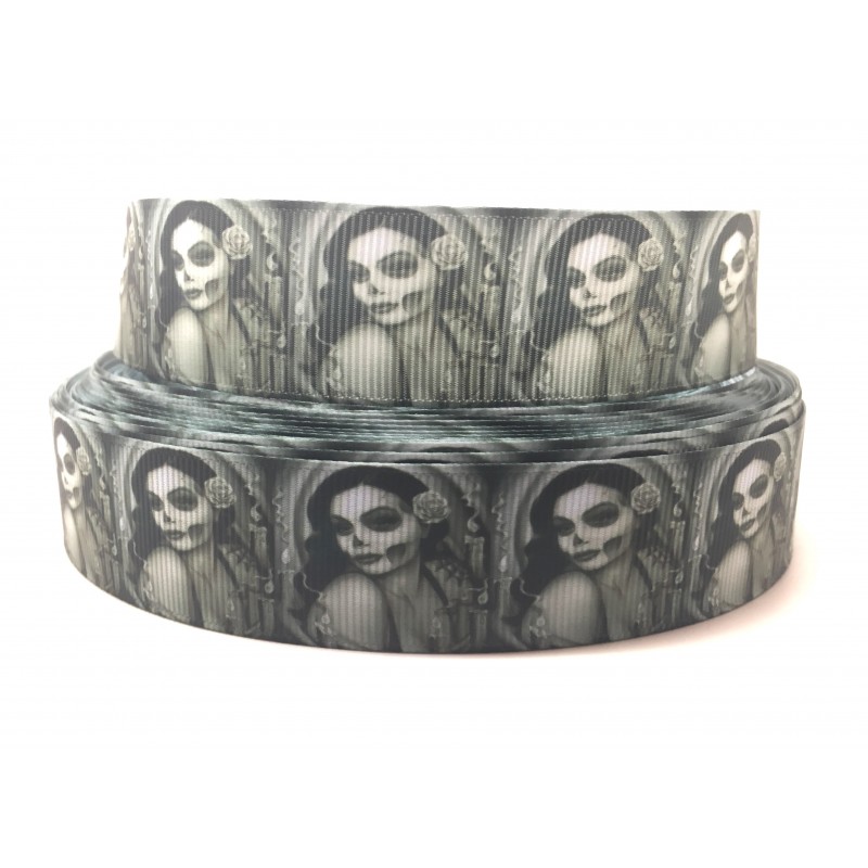 1 Mètre de Ruban Tête de Mort Crâne Femme Gothique 25mm