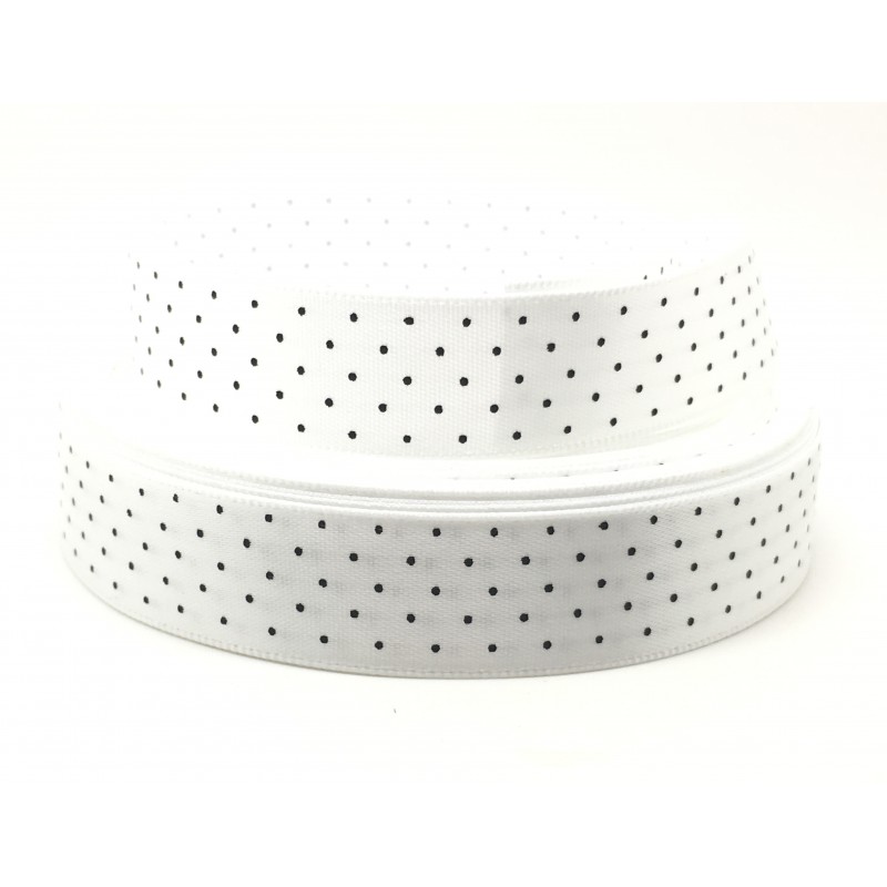 1 Mètre de Ruban Satin Blanc à Pois 15mm