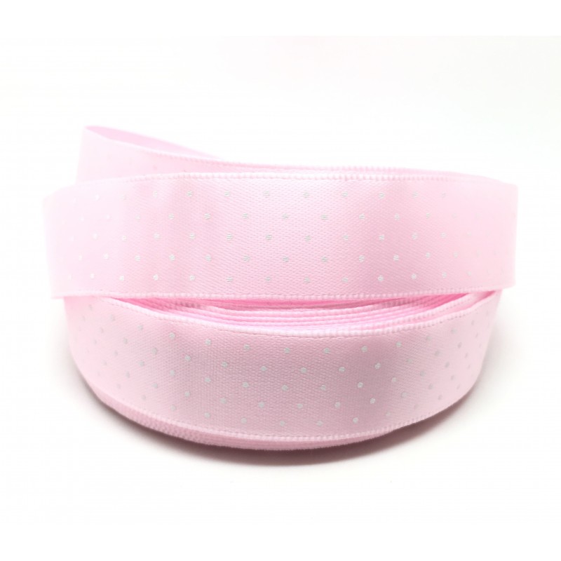 1 Mètre de Ruban Satin à Pois Rose Clair 15mm