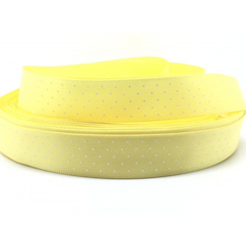 1 Mètre de Ruban Satin à Pois Jaune Clair 15mm