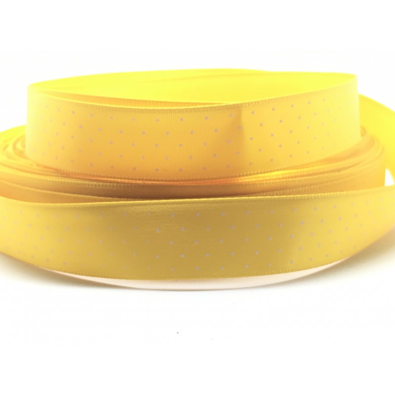 1 Mètre de Ruban Satin à Pois Jaune d'Or 15mm