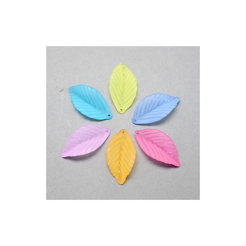 6 Breloques Feuille en Résine Multicolore 36mm