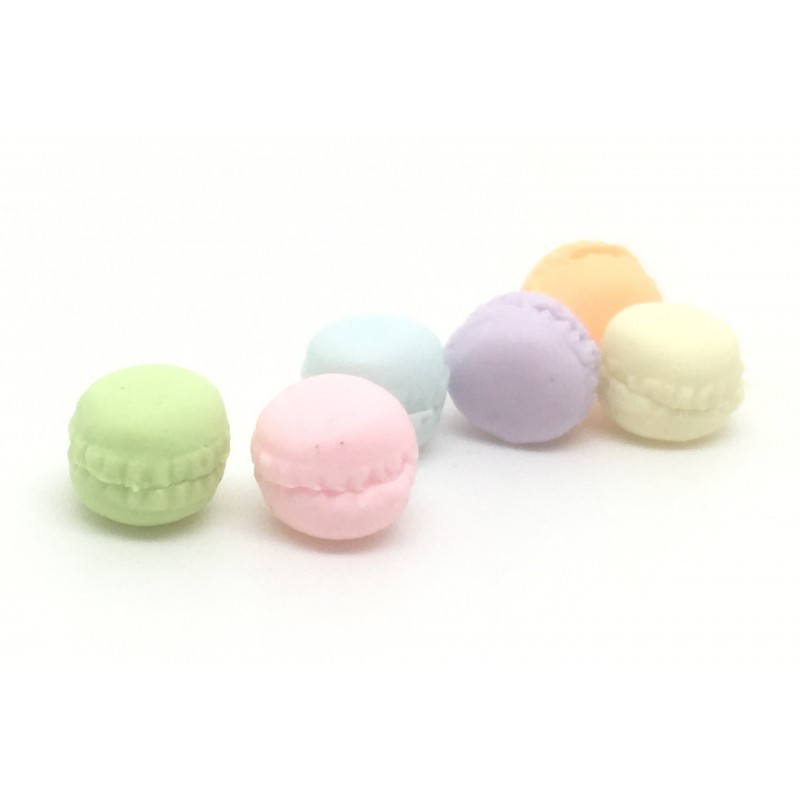 6 Cabochons Macarons Gourmandise Miniature Fimo 6x5mm