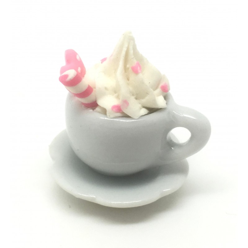 1 Mini Tasse Chantilly Fimo et sa Soucoupe en Porcelaine