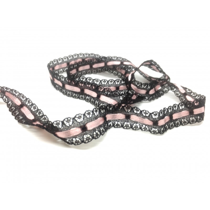 1 Mètre de Ruban Dentelle Chocolat Satin Rose 15mm