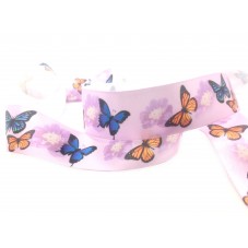 1 Mètre de Ruban Satin Mauve Papillons 25mm