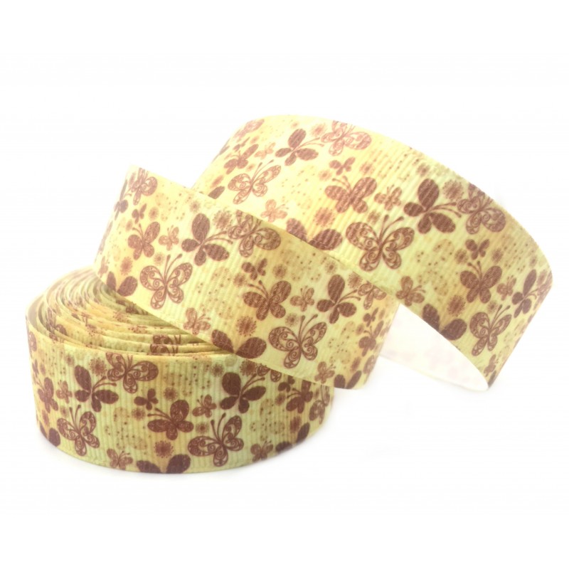 1 Mètre de Ruban Gros Grain Imprimé Papillon Automne 22mm