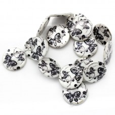 5 Perles Palet en Nacre Papillon Noir et Blanc 25mm