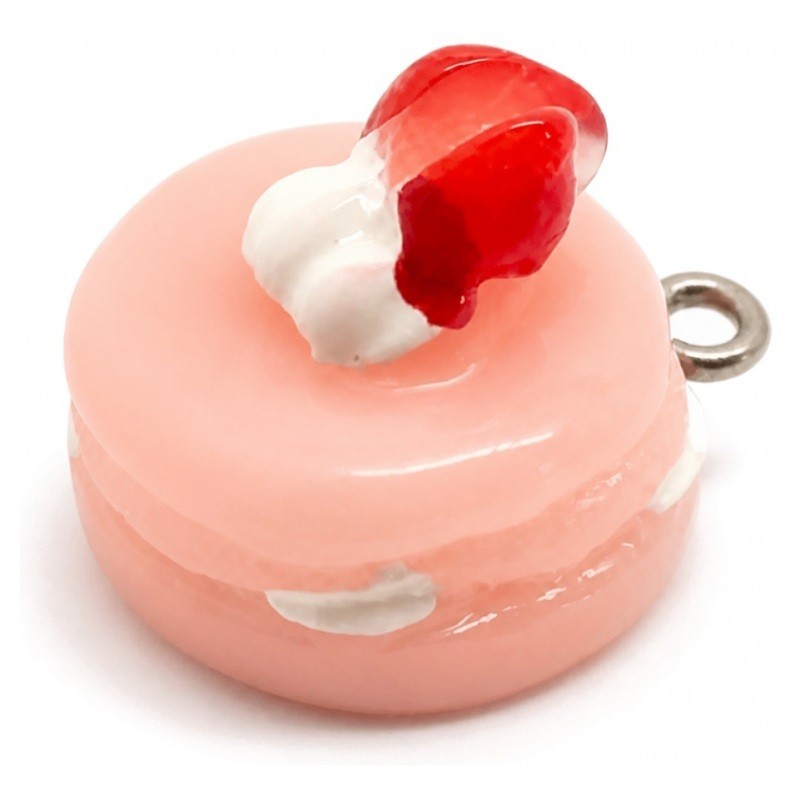 2 Breloques Gâteau à la Fraise Gourmandise Miniature en Résine 18x15mm