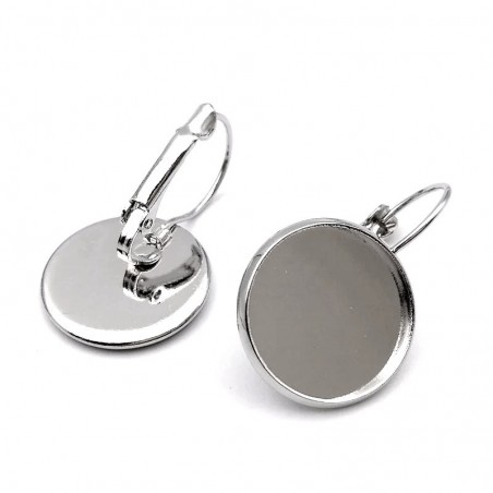 1 Paire de Supports Boucles d’Oreilles Dormeuses Argentés pour Cabochon 14mm