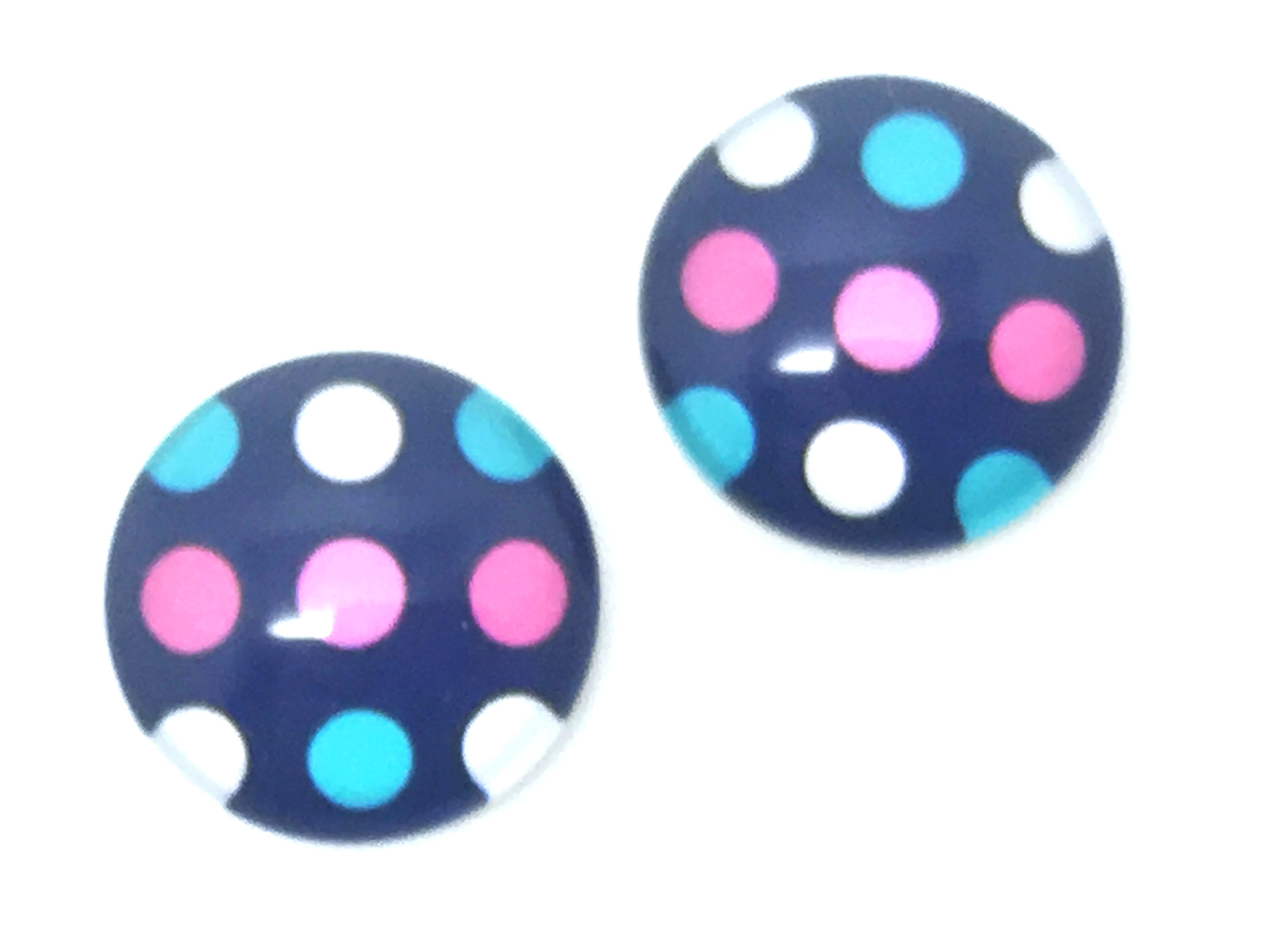 2 Cabochons en Verre Illustrés à Pois Rétro 12mm