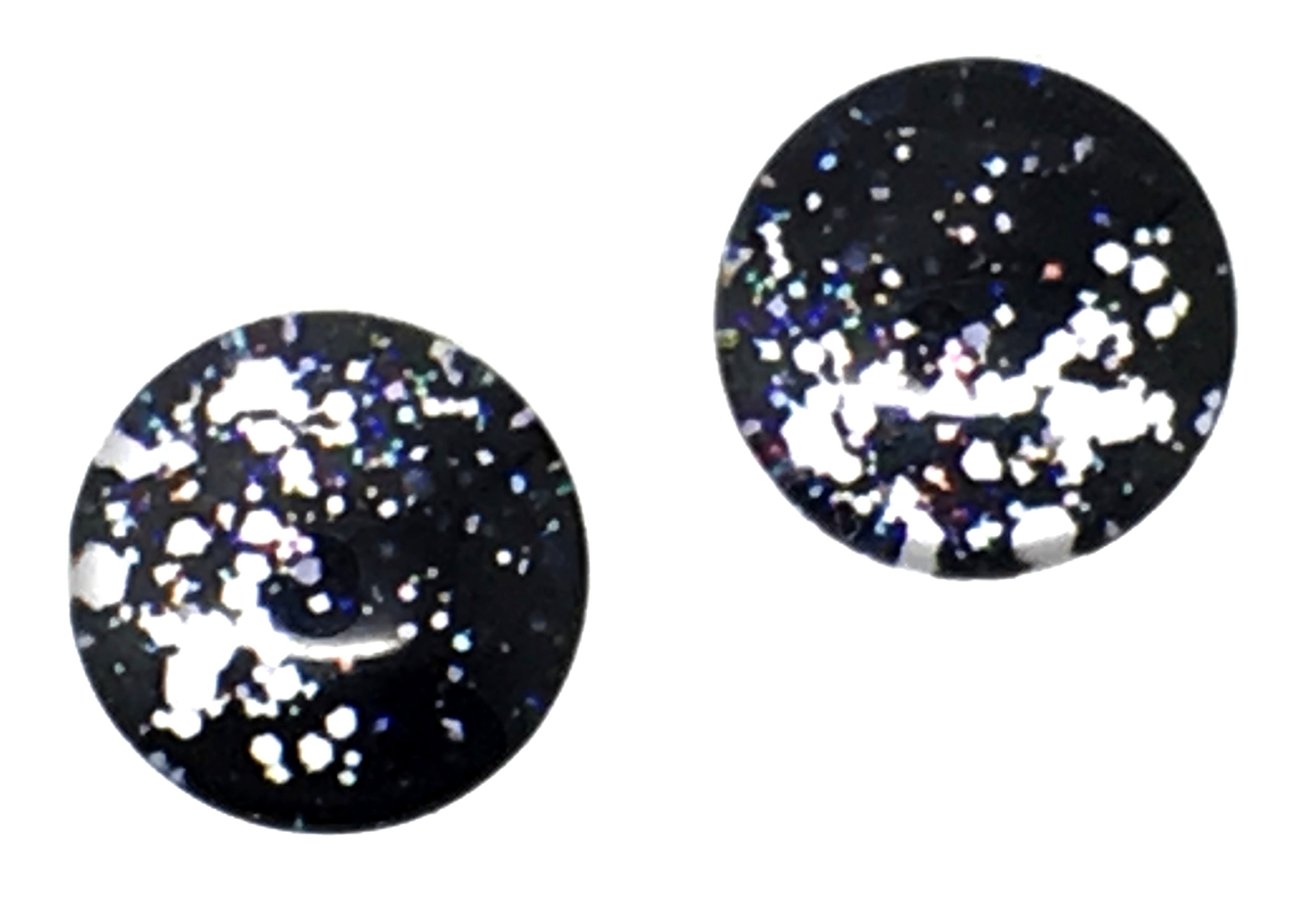 2 Cabochons en Verre Illustrés Style Pailleté Noir et Blanc 12mm
