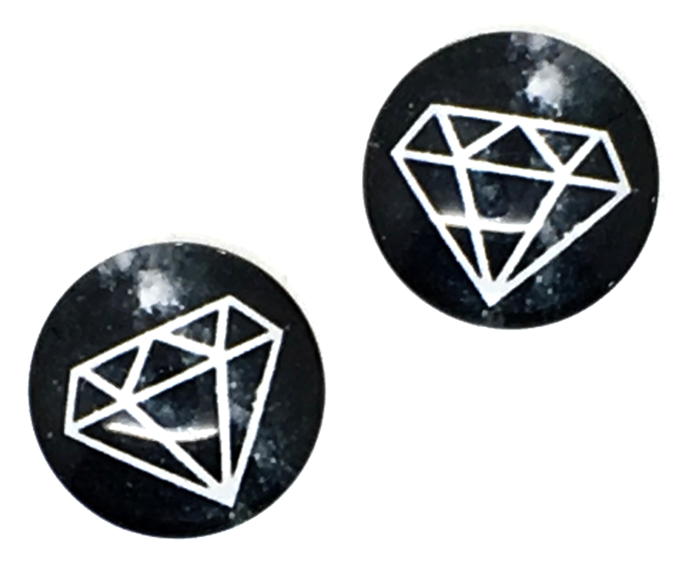 2 Cabochons en Verre Illustrés Diamant Noir et Blanc 12mm