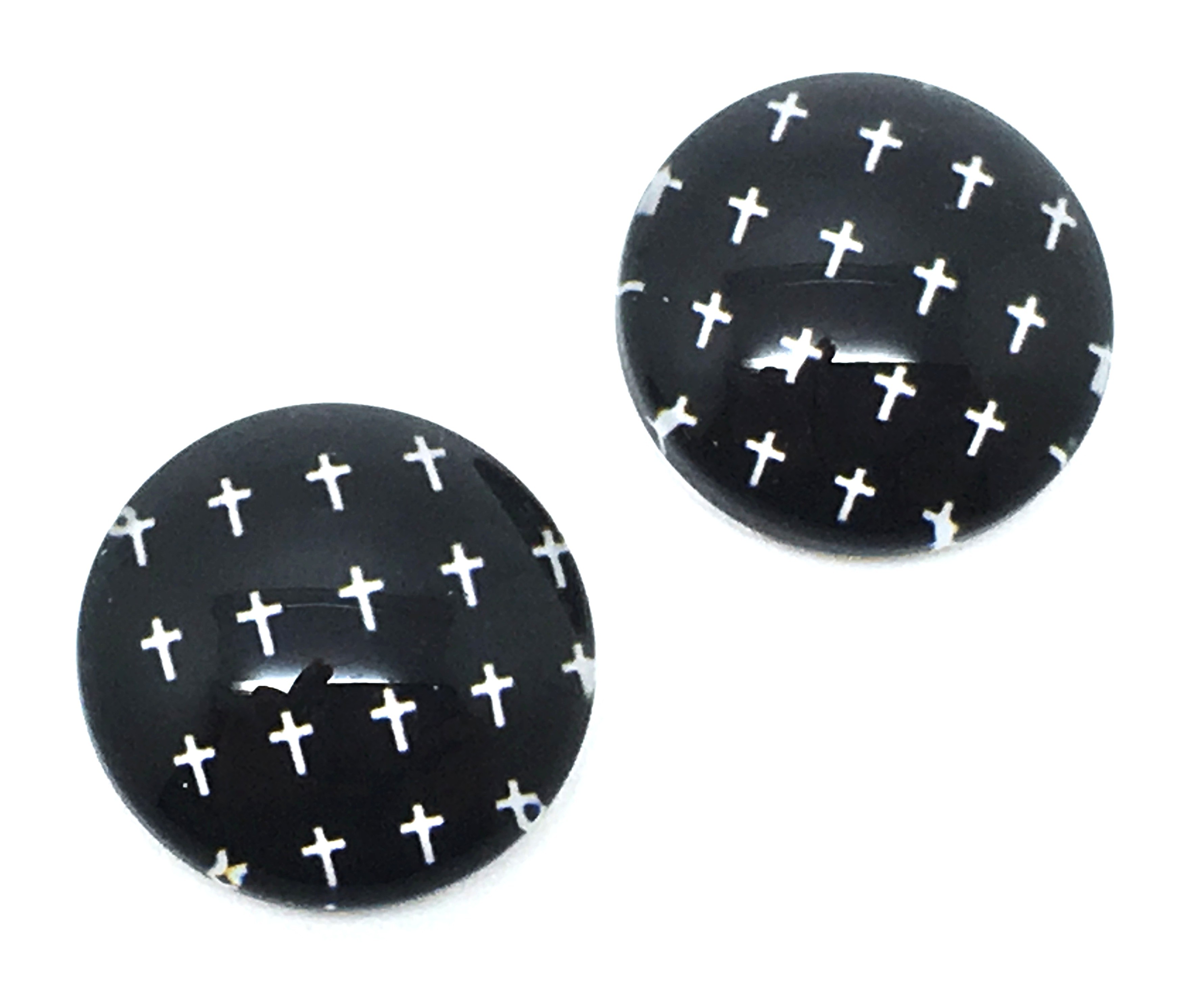 2 Cabochons en Verre Illustrés Croix Gothique 12mm