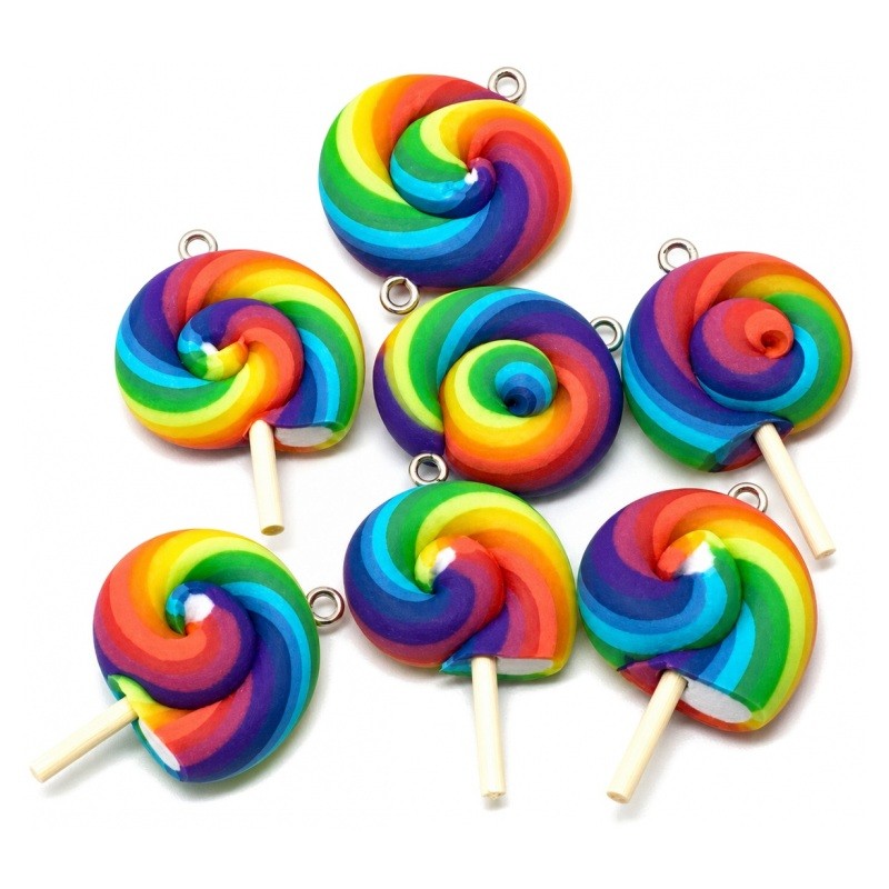 2 Breloques Sucette Gourmandise en Pâte Polymère Fimo 30mm