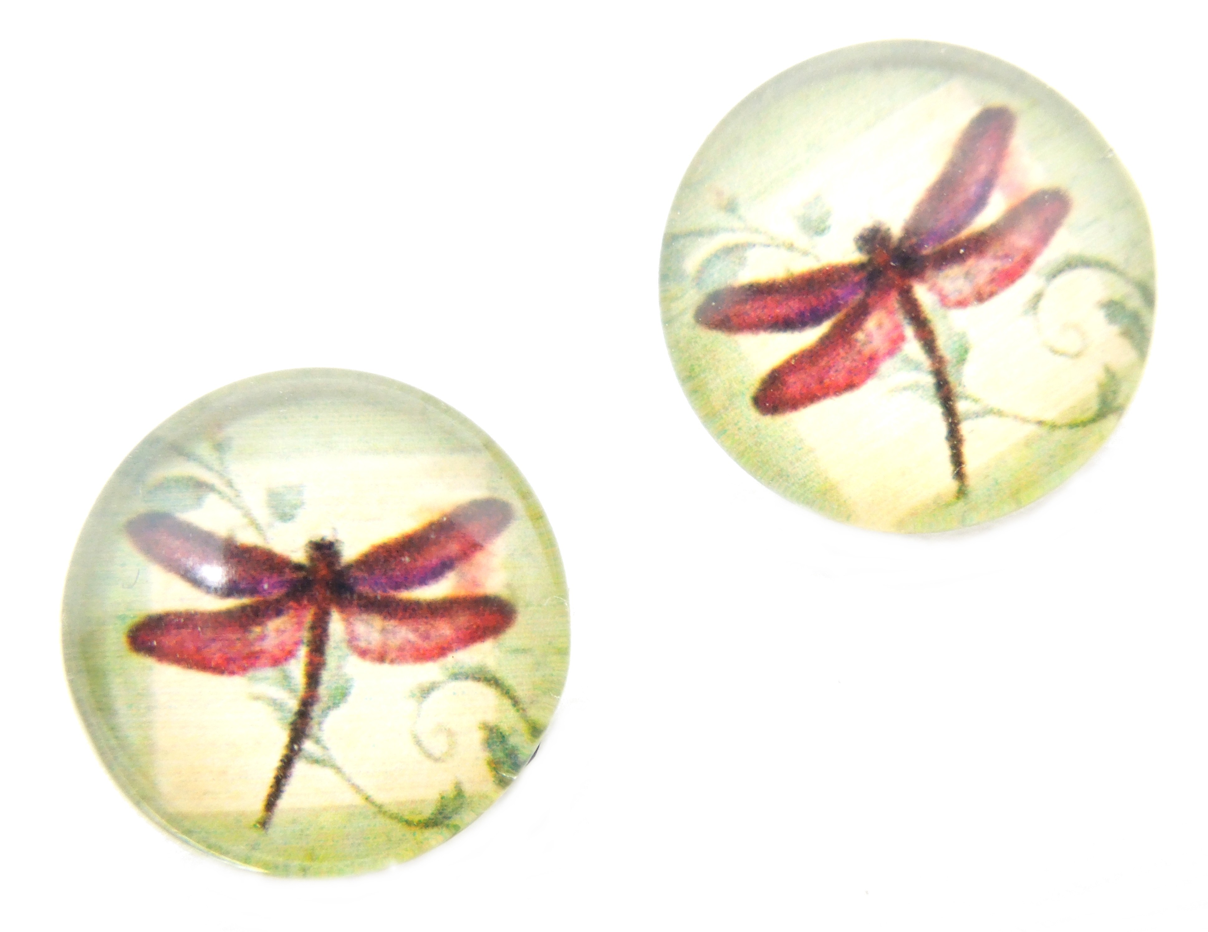 2 Cabochons en Verre Illustrés Libellule 12mm