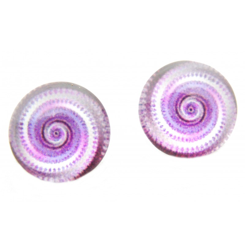 2 Cabochons en Verre Illustrés Spirale Rose/Mauve 12mm