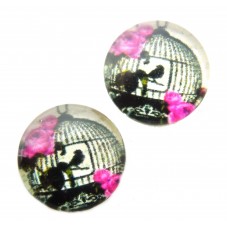 2 Cabochons en Verre Illustrés Silhouette Cage Oiseau 12mm  pour la Création de Bijoux Fantaisie - DIY