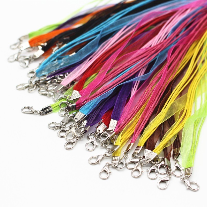 Lot De 50 Rubans Voile Chaîne Ciré - Colliers Et Bracelets DIY, Couleurs Aléatoires, 43 Cm