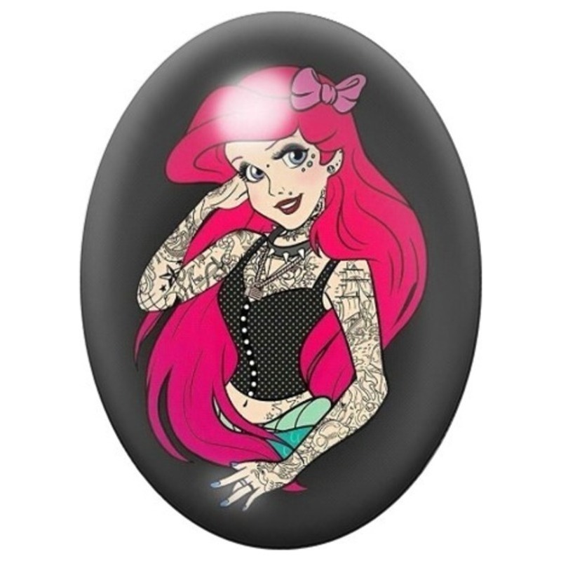 Cabochon en Verre Illustré Petite Sirène Punk aux Cheveux Roses 13x18, 18x25 ou 30x40mm