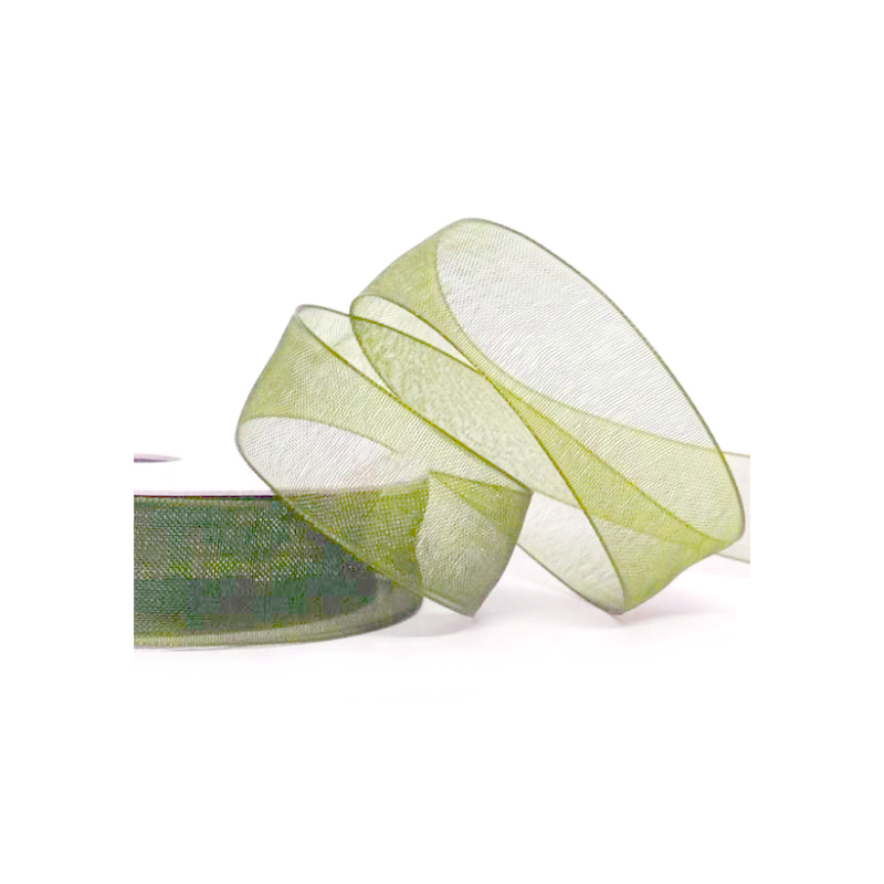 2 Mètres de Ruban d'Organza Vert Kaki 15mm
