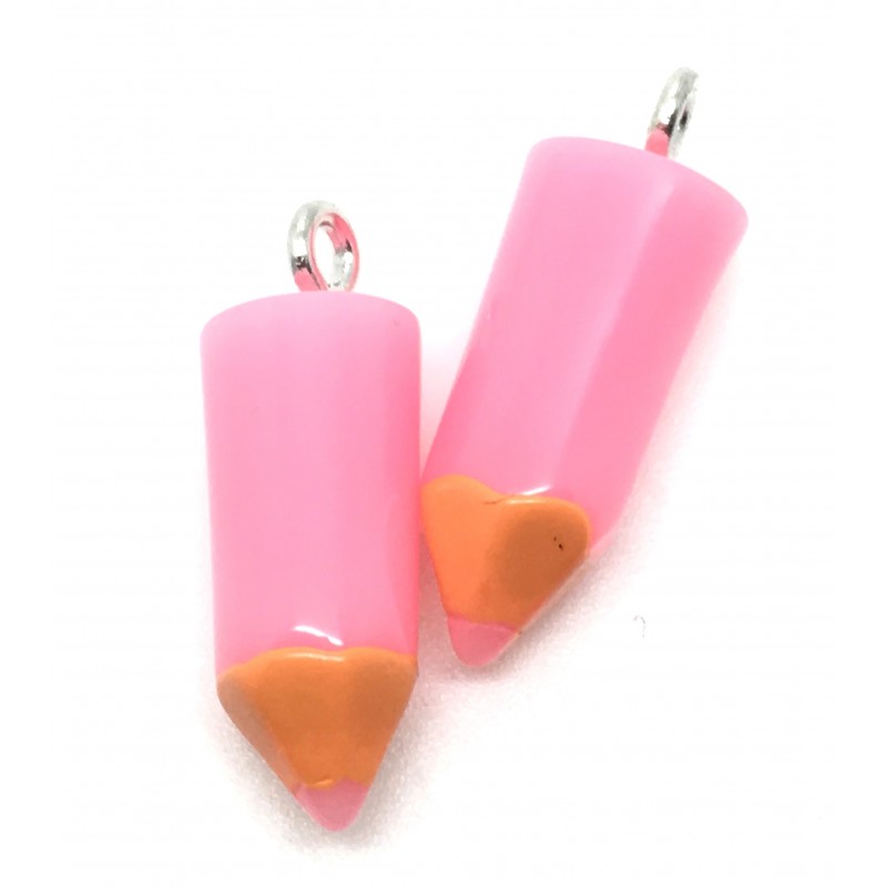 2 Breloques Crayons Rose 18x5mm