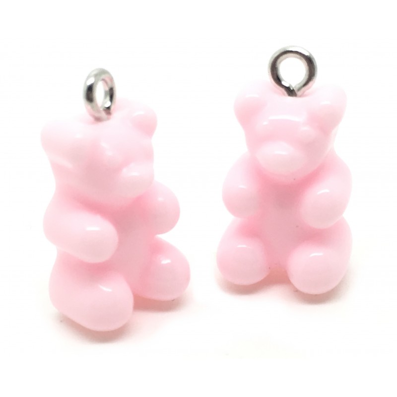 2 Breloques Bonbon Nounours Rose 16mm