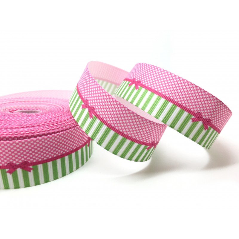 1 Mètre de Ruban Gros Grain Nœud Rose et Vert 25mm