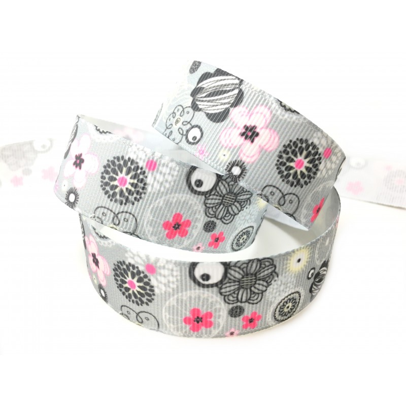 1 Mètre de Ruban Gros Grain Fleurs 22mm